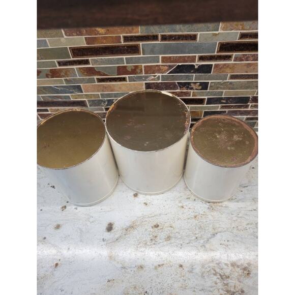 3 Vintage Canisters, Metal Kitchen Tins Red & Cream Farmhouse Primitive - Picture 3 of 6
